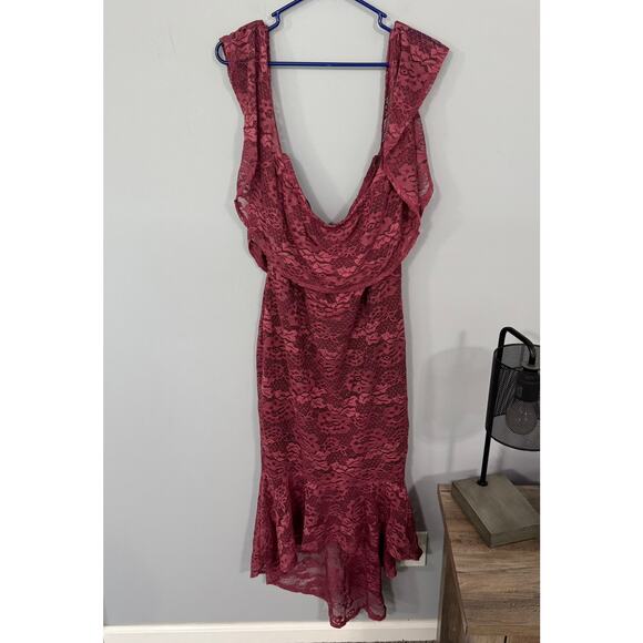 Charlotte Russe Wine Red Lace Overlay Off the Shoulder Dress Womens Plus Size 2X - Picture 1 of 8